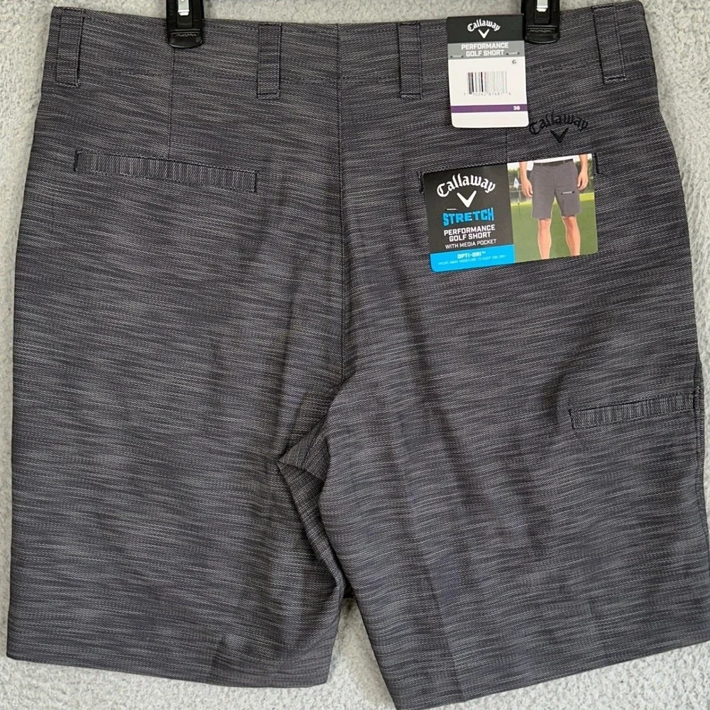 NEW Callaway Shorts Mens 36 Grey Opti-Dri Herringbone Performance Golf Stretch